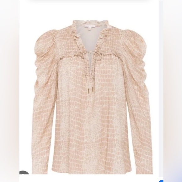 anna cate Tops - Anna Cate Croc Print Blouse M Puff Sleeve Tan